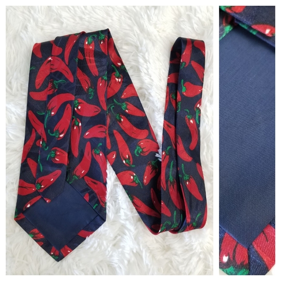 Red Chili Pepper Print Neck Tie by Renaissance - Picture 4 of 6